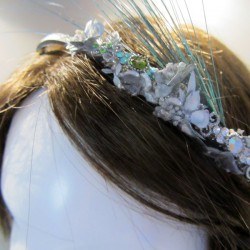 Silver turban flower mini silver and turquoise with feathers