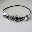 Antique silver leather ribbon with silver and black clasp