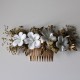 Porcelain, raffia and gold flower comb