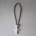 Necklace with cross Off white and blue