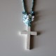 Necklace with cross Off white and blue