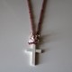 Necklace with cross Off white and pink