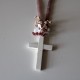 Necklace with cross Off white and pink