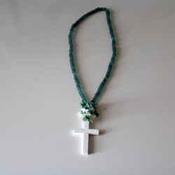 Necklace with cross Off white and dark blue and green