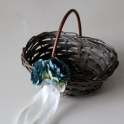 oval mibre basket for girl with flower side flower in blue tones