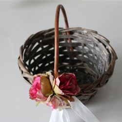 Round mibre basket for girl with flower side flower in pink tones